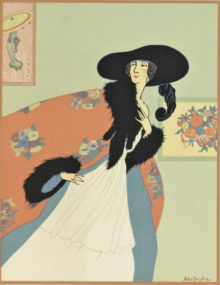 From the 1921 book, "A Grammar of Color": A Design by Miss Helen Dryden for Vogue showing balanced color. Plate engraved by Rudolph Ruzicka.