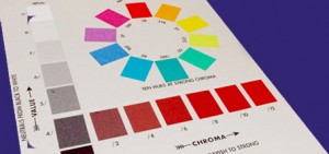 The Munsell Chroma Scale (bottom) served as the "limbs" on Munsell's three-dimensional color tree and complete the sphere in Munsell's three-dimensional color order system.