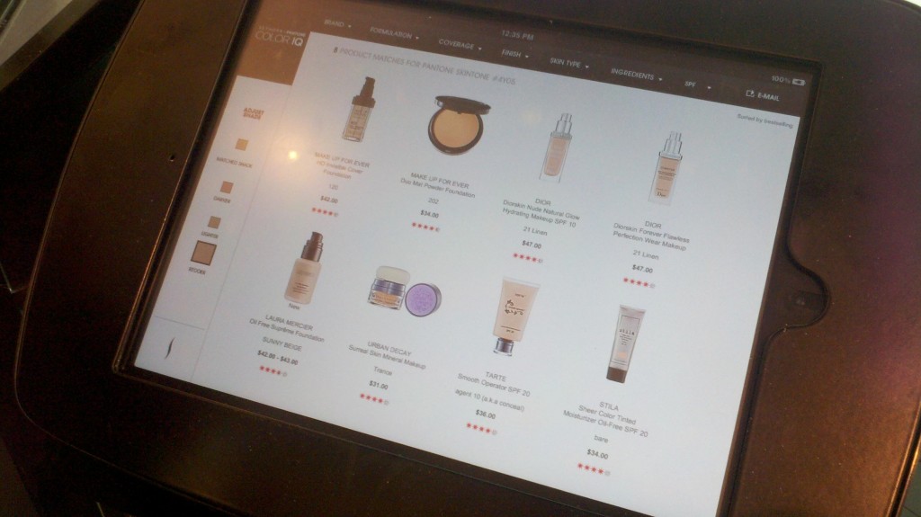 computer screen with makeup products