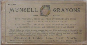 The label from a box of Munsell Crayons from circa 1906, No. 3 box with 22 colors.