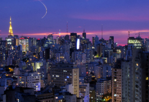 Purple sunset over Sao Paulo, Brazil.