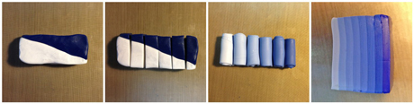 A color blend from white to deep blue showing steps to create the blend