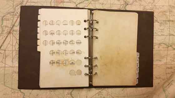 A Munsell Soil Book Chart laid over a map, the book is dirty from being in the field