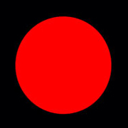 A red circle in the center of a black square