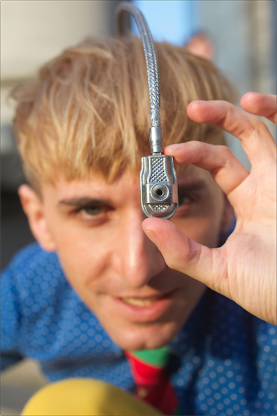 Neil Harbisson, showing the small camera attached to an antenna that allows him to perceive color through sound waves.