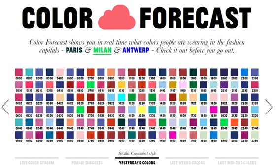 Color forecasts showing square swatches of trending colors