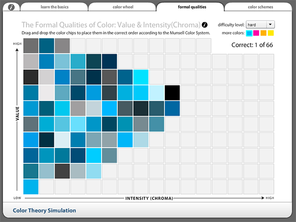 A color theory simulation tool where users can sort colors by hue and chroma