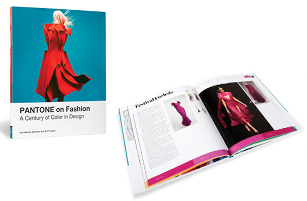 Photograph of the cover and an inside page of the Pantone on Fashion Book