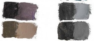 Color swatches showing mixing mud with complementary colors