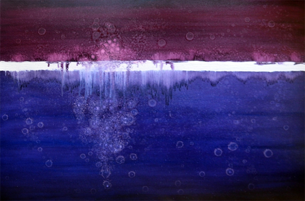 A painting by Leanne Venier in maroon, white and purple blue colors