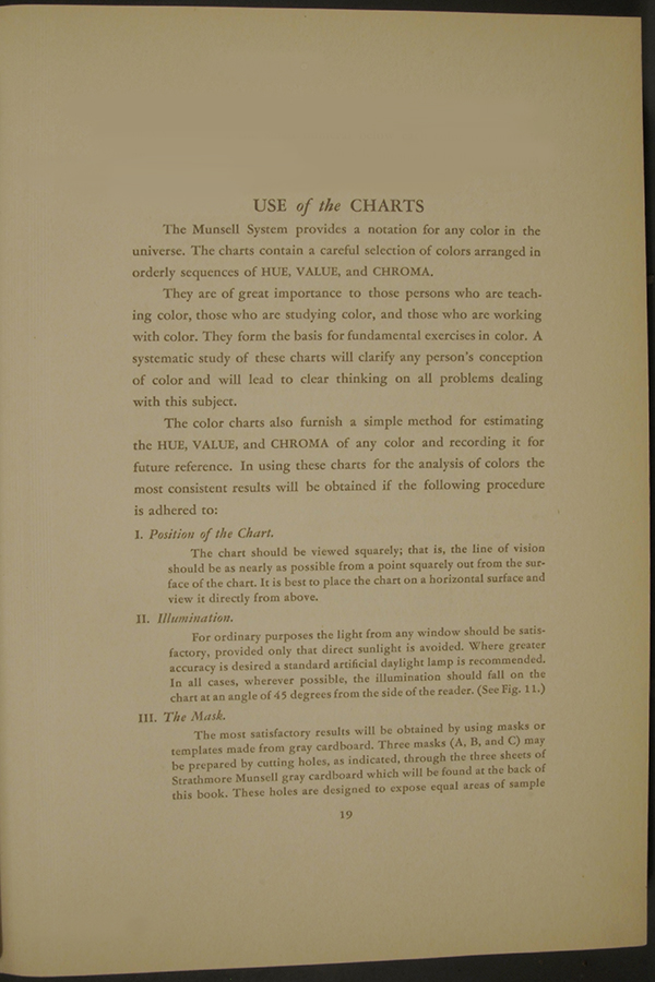 Page 19 from the Munsell Book of Color 1929 on the Use of the Charts