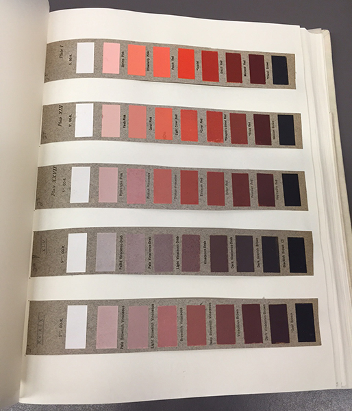 An excerpt of color charts in red hues from the Nickerson collection of Munsell materials