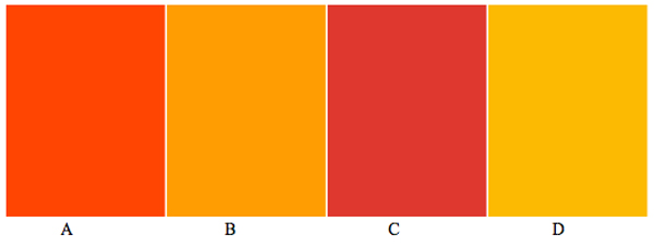 4 boxes with various shades of orange colors all have their own definition