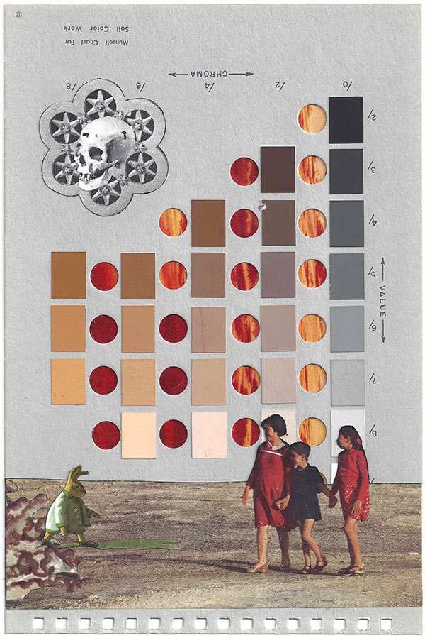 Collage by Chad Yenney featured a Munsell Color Chart, children and a skull