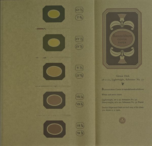 Color Sheet page from the 1921 book, A Grammar of Color, for Bannockburn Cover Paper manufactured in Grouse Drab.
